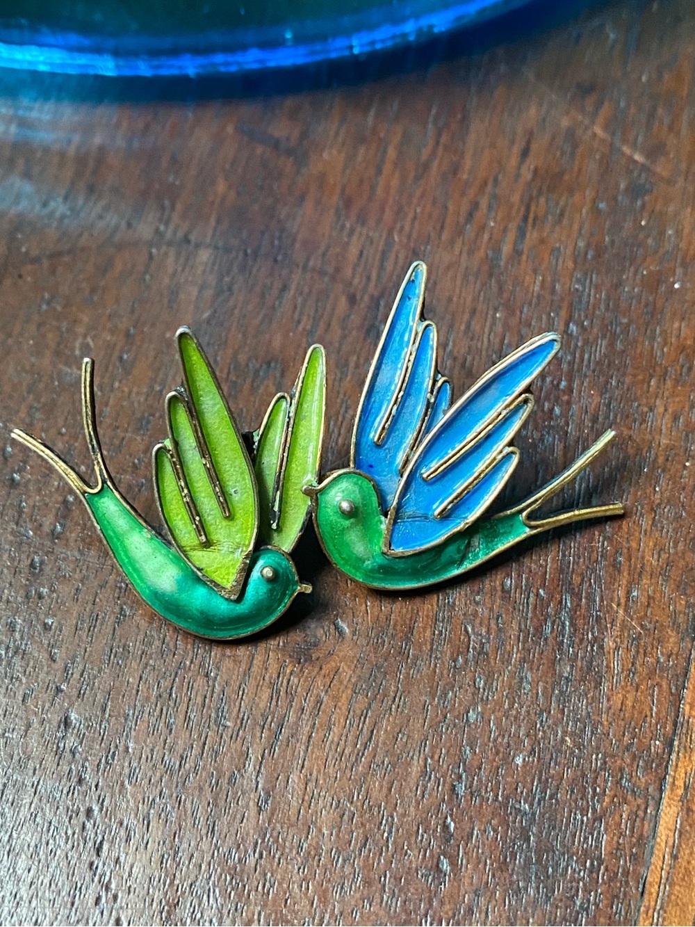 Antique 800 sterling silver enamel gold bird brooch pin